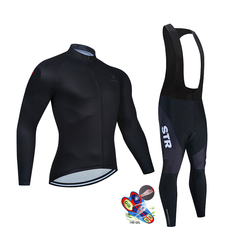 Mùa Thu Đen Bộ Quần Áo Đạp Xe  - đánh giá và giá Cycling Gear Logo